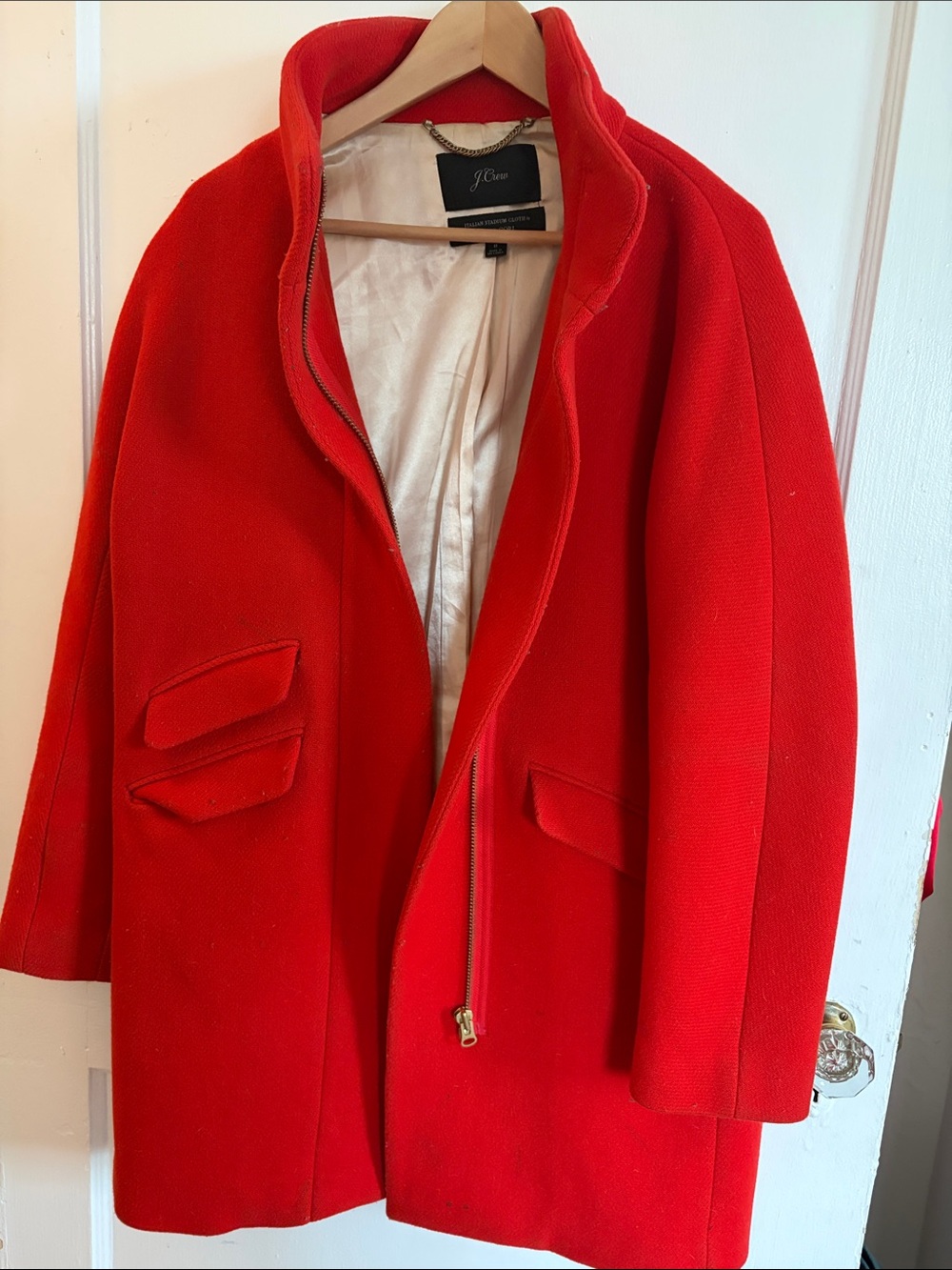 J. Crew Bright Red Wool Zip-Front Coat